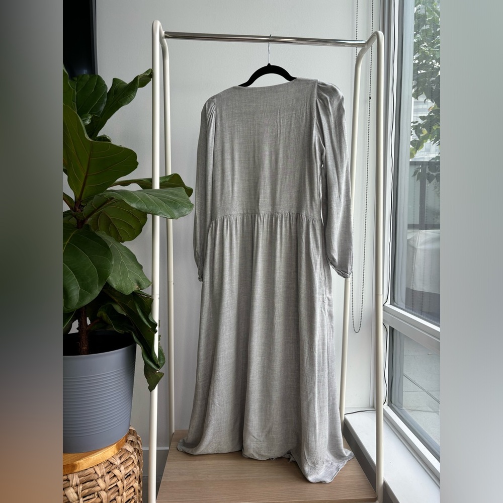 ZARA | Long Sleeve V-Neck Linen-Look Midi Dress with Buttons M - Picture 3 of 9